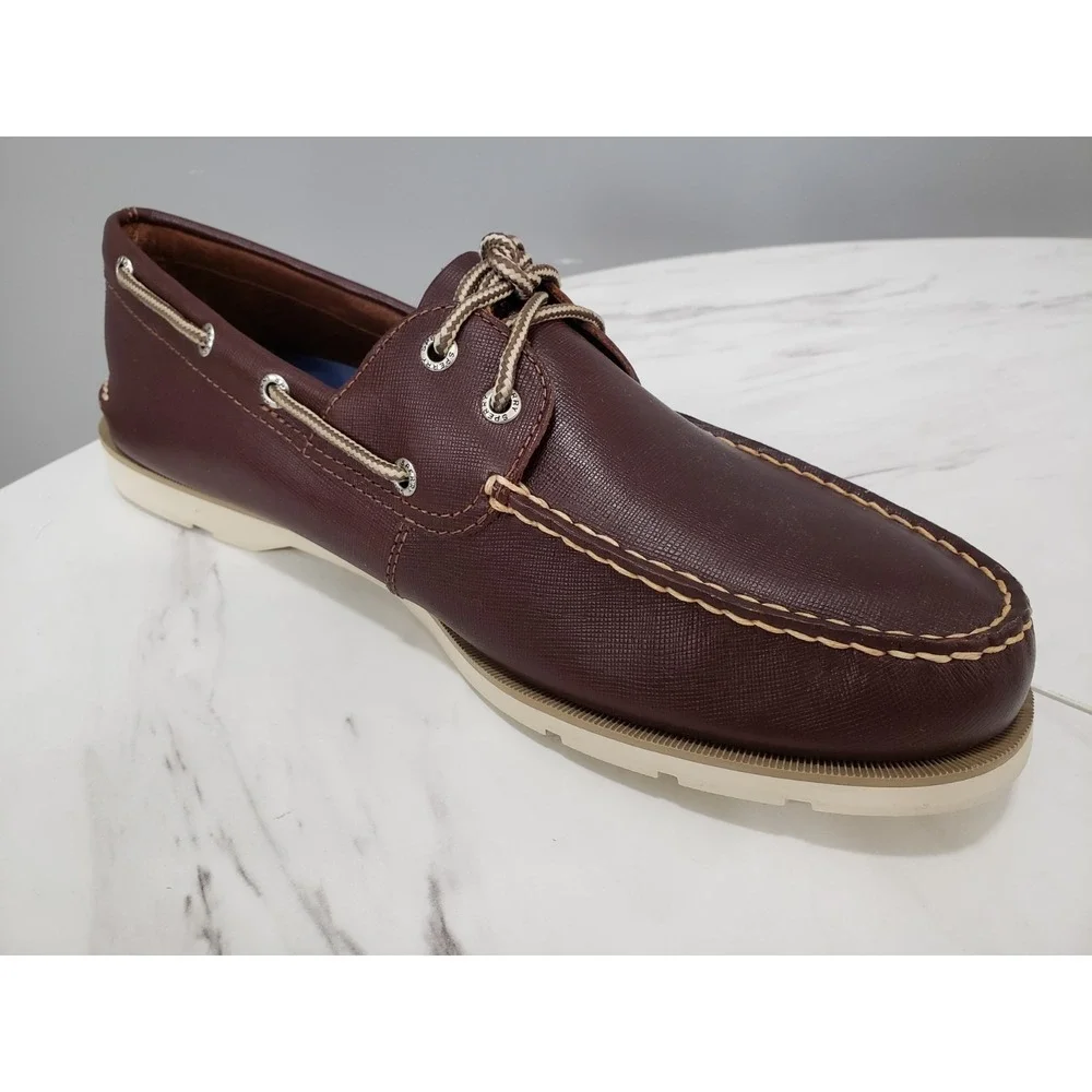 SIZE 13 Sperry Top-Sider Mens Leeward STS15003 Brown Leather Slip On Boat Shoes